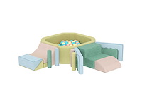 Set van 15 zachte modulaire bouwblokken voor kinderen met 200 ballen voor binnengebruik, meerkleurig - afbeelding 3 van  6