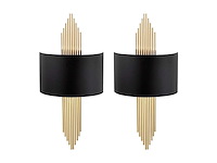 Set van 2 art deco metalen wandlampen - b. 22 x h. 75 cm - zwart en goud - afbeelding 1 van  5