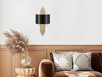 Set van 2 art deco metalen wandlampen - b. 22 x h. 75 cm - zwart en goud - afbeelding 3 van  5