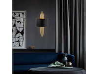Set van 2 art deco metalen wandlampen - b. 22 x h. 75 cm - zwart en goud - afbeelding 4 van  5