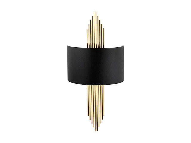 Set van 2 art deco metalen wandlampen - b. 22 x h. 75 cm - zwart en goud - afbeelding 5 van  5