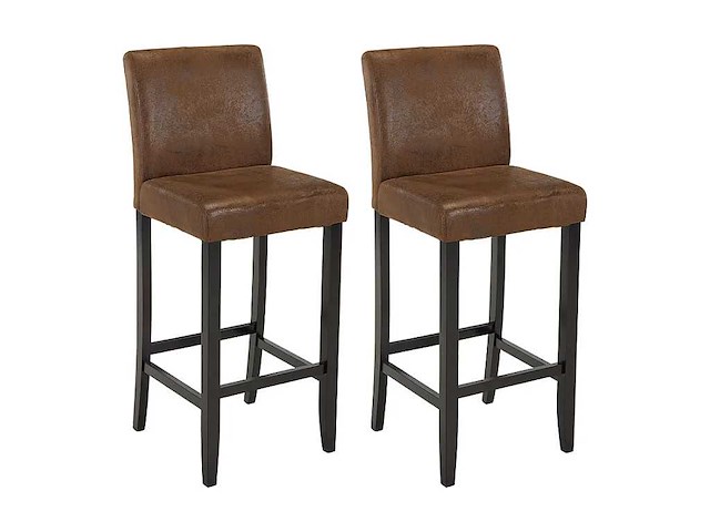 Set van 2 barkrukken - microfiber oud leren uiterlijk - donkerhouten poten - afbeelding 2 van  8