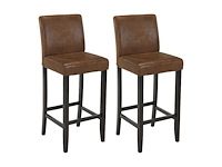 Set van 2 barkrukken - microfiber oud leren uiterlijk - donkerhouten poten - afbeelding 2 van  8