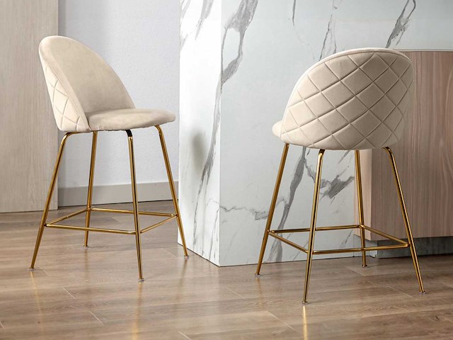 Set van 2 barkrukken van gouden fluweel en roestvrij staal - beige - afbeelding 6 van  8