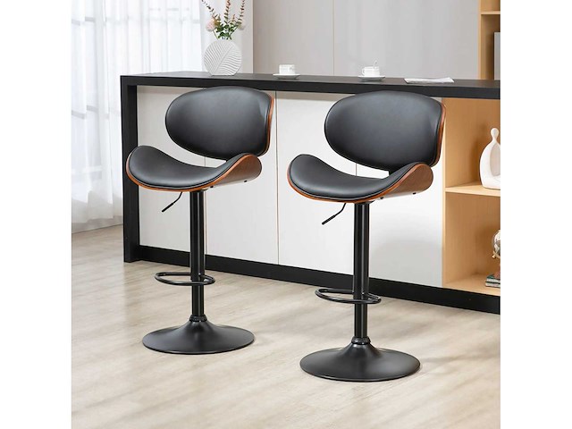 Set van 2 barstoelen, krukje op instelbare hoogte van zwarte synthetische bekleding - afbeelding 2 van  6