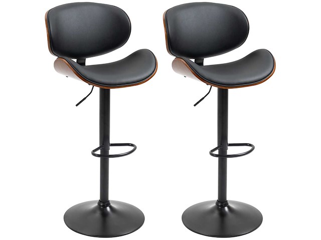 Set van 2 barstoelen, krukje op instelbare hoogte van zwarte synthetische bekleding - afbeelding 3 van  6