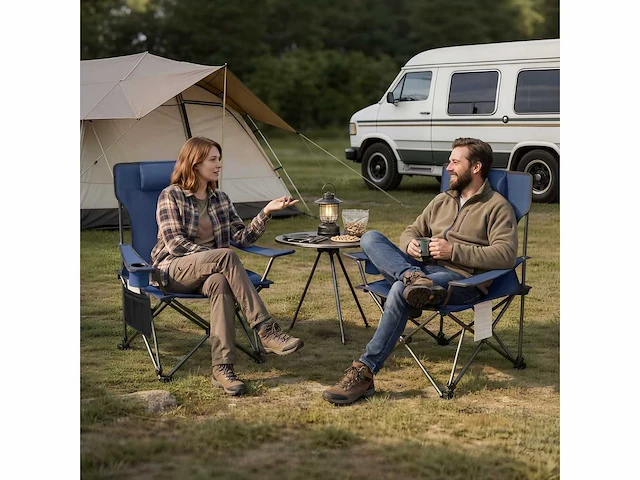 Set van 2 draagbare campingstoelen, klapstoel voor kamperen, met draagtas, blauw - afbeelding 1 van  8