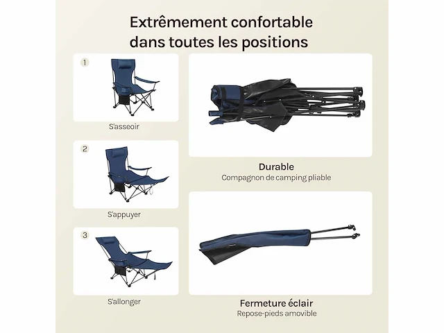Set van 2 draagbare campingstoelen, klapstoel voor kamperen, met draagtas, blauw - afbeelding 5 van  8