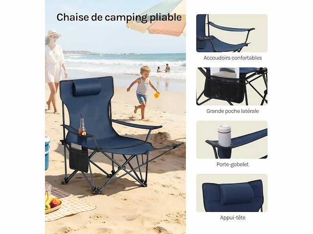 Set van 2 draagbare campingstoelen, klapstoel voor kamperen, met draagtas, blauw - afbeelding 8 van  8