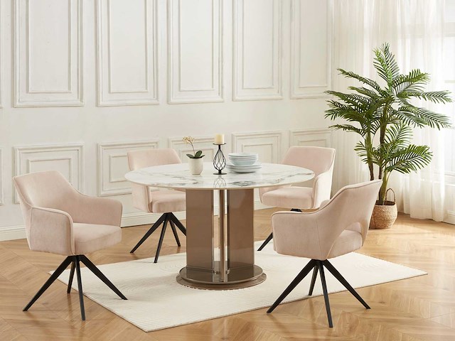 Set van 2 draaistoelen - corduroy & black metal - cream - afbeelding 1 van  8