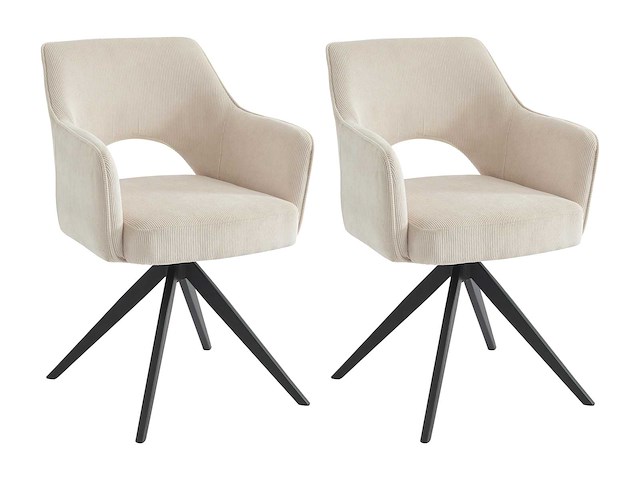 Set van 2 draaistoelen - corduroy & black metal - cream - afbeelding 2 van  8