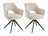 Set van 2 draaistoelen - corduroy & black metal - cream - afbeelding 2 van  8