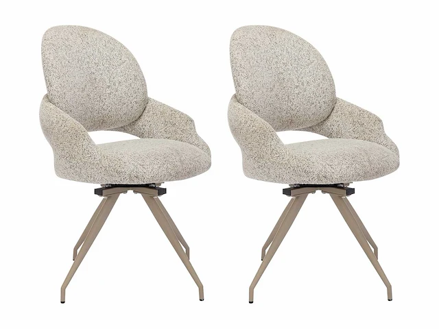 Set van 2 draaistoelen in tweedstof en taupe metaal - cream - afbeelding 2 van  6