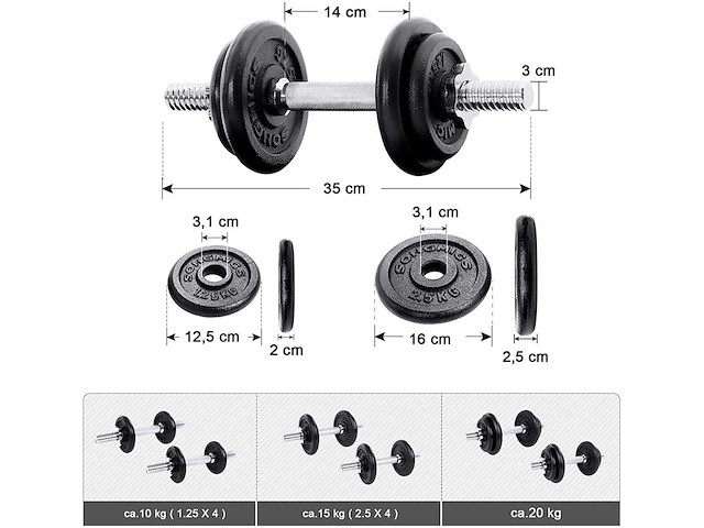 Set van 2 dumbbells: 20 kg, 30kg, 40kg, 50kg, 60kg - afbeelding 3 van  6