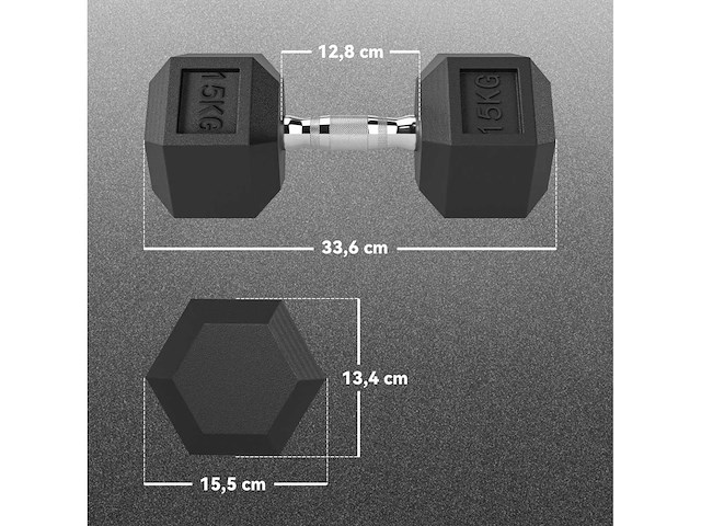 Set van 2 dumbbells gewicht 30 kg, zeshoekige dumbbell voor krachttraining en gewichtheffen, zwart - afbeelding 3 van  3