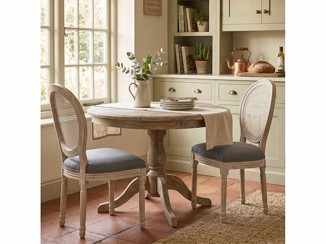 Set van 2 eetkamerstoelen - louis xvi-stijl medaillon-loungestoel - gesneden massief hout, patina - afbeelding 1 van  6