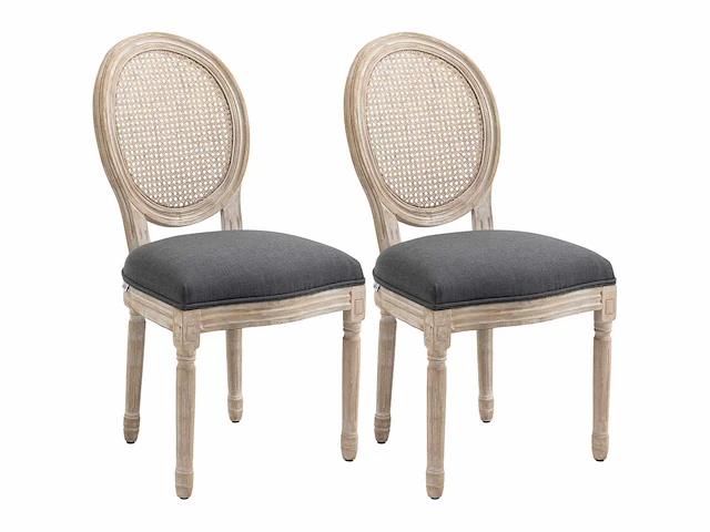 Set van 2 eetkamerstoelen - louis xvi-stijl medaillon-loungestoel - gesneden massief hout, patina - afbeelding 2 van  6