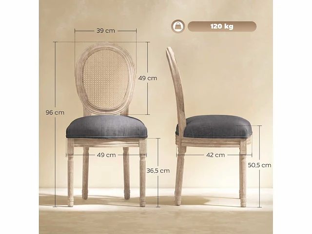Set van 2 eetkamerstoelen - louis xvi-stijl medaillon-loungestoel - gesneden massief hout, patina - afbeelding 3 van  6