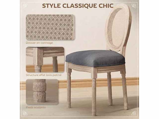 Set van 2 eetkamerstoelen - louis xvi-stijl medaillon-loungestoel - gesneden massief hout, patina - afbeelding 4 van  6