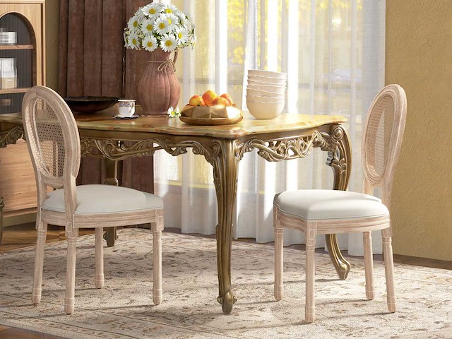 Set van 2 eetkamerstoelen, keukenstoelen, vintage design, weense wandelstoklook, natuur + crème - afbeelding 1 van  8