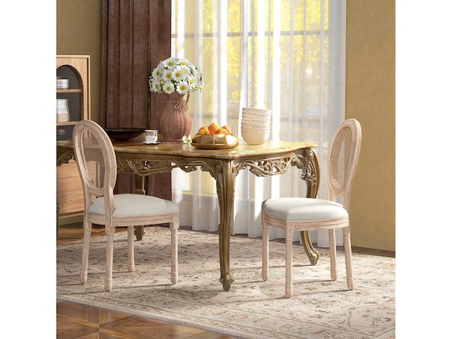 Set van 2 eetkamerstoelen, keukenstoelen, vintage design, weense wandelstoklook, natuur + crème - afbeelding 2 van  8