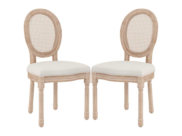 Set van 2 eetkamerstoelen, keukenstoelen, vintage design, weense wandelstoklook, natuur + crème - afbeelding 3 van  8