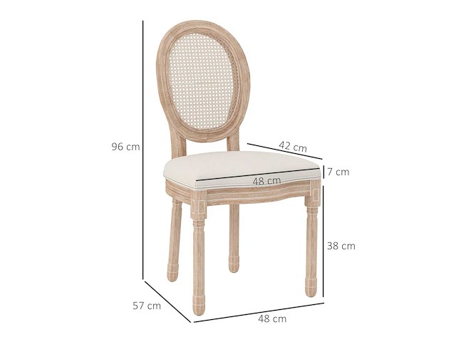 Set van 2 eetkamerstoelen, keukenstoelen, vintage design, weense wandelstoklook, natuur + crème - afbeelding 4 van  8