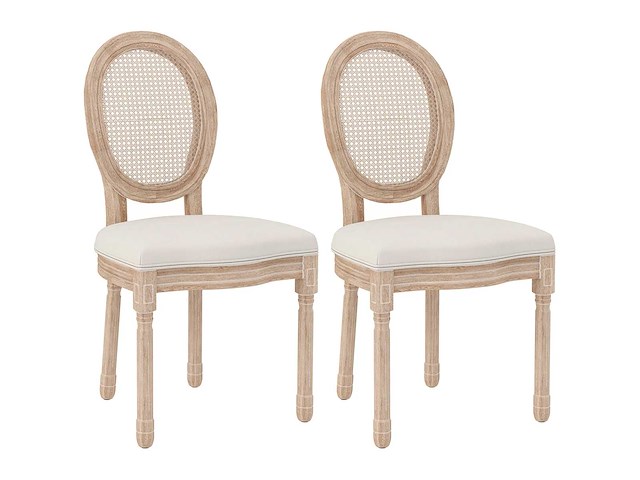 Set van 2 eetkamerstoelen, keukenstoelen, vintage design, weense wandelstoklook, natuur + crème - afbeelding 7 van  8