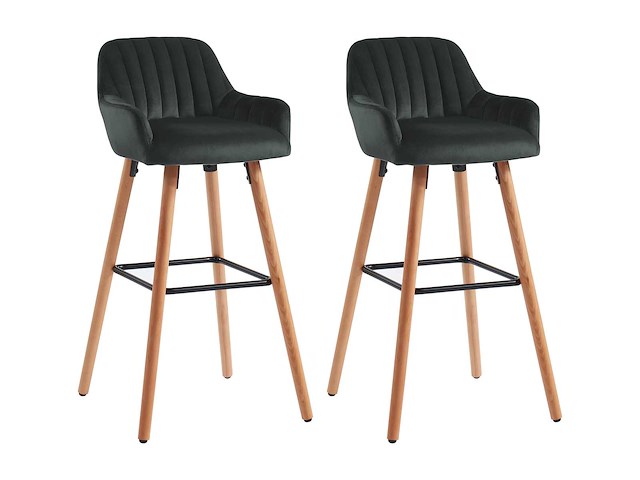 Set van 2 fluwelen barkrakrukken met beukenhouten poten - zwart - afbeelding 1 van  5