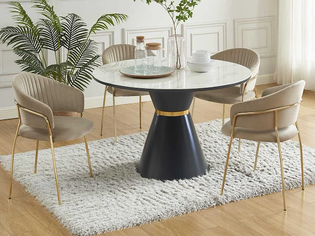 Set van 2 fluwelen en gouden metalen stoelen - beige - afbeelding 1 van  7