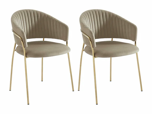 Set van 2 fluwelen en gouden metalen stoelen - beige - afbeelding 2 van  7