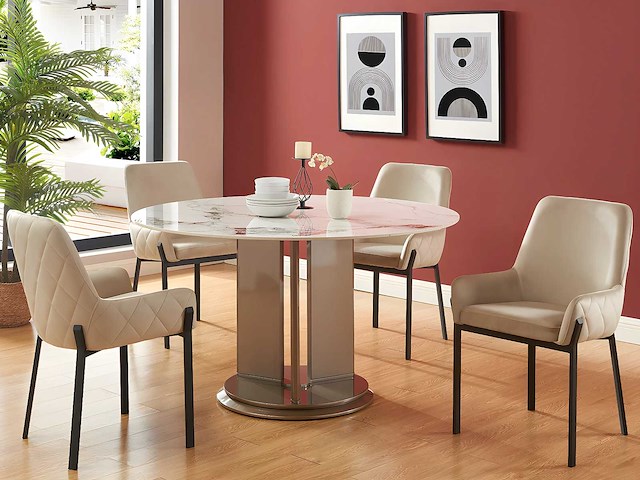 Set van 2 fluwelen en metalen stoelen met armleuningen - beige - afbeelding 1 van  7