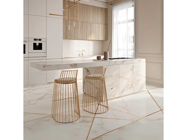 Set van 2 golden veil krukken met rugleuning - beige leer - zitplaats 65 cm - afbeelding 3 van  3