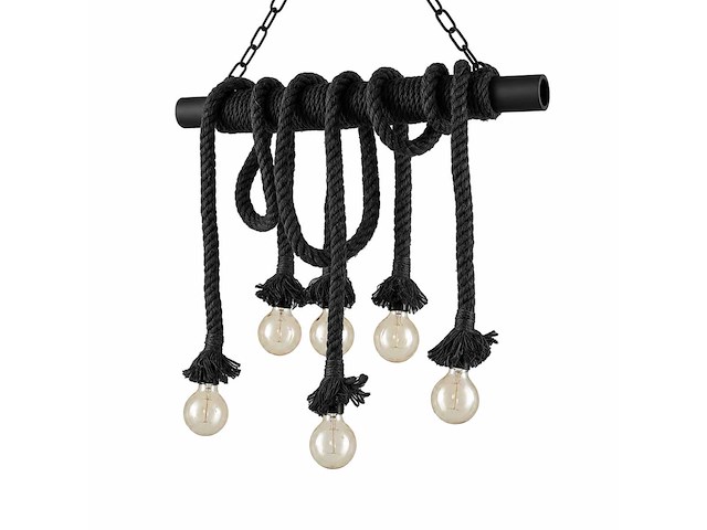 Set van 2 houten kroonluchters met koord - 5 lampen - zwart - afbeelding 1 van  3
