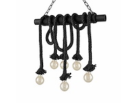 Set van 2 houten kroonluchters met koord - 5 lampen - zwart - afbeelding 1 van  3