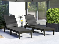 Set van 2 ligstoelen, loungestoel met 4-posities verstelbare rugleuning zwart - afbeelding 1 van  8