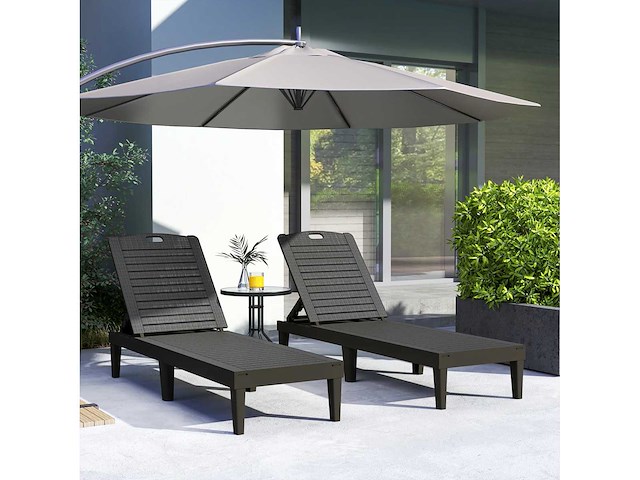 Set van 2 ligstoelen, loungestoel met 4-posities verstelbare rugleuning zwart - afbeelding 2 van  8