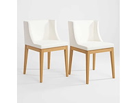 Set van 2 mademoiselle-fauteuils - natuurlijke voet - wit leer - afbeelding 1 van  2