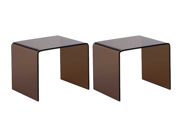 Set van 2 nachtkastjes - gebogen gehard glas - bruin - afbeelding 6 van  8