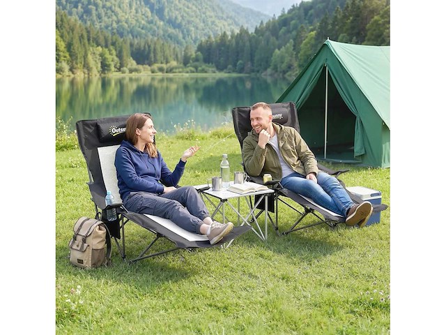 Set van 2 opvouwbare ligstoelen met afneembare voetensteun, hoofdsteun, bekerhouder en hoes, zwart - afbeelding 1 van  5