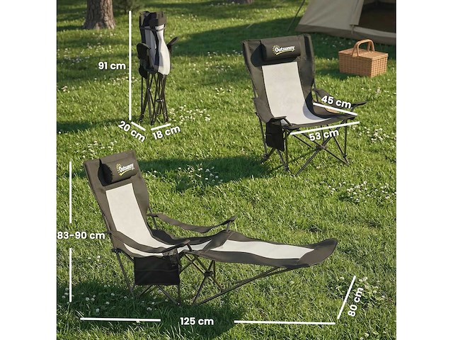 Set van 2 opvouwbare ligstoelen met afneembare voetensteun, hoofdsteun, bekerhouder en hoes, zwart - afbeelding 3 van  5