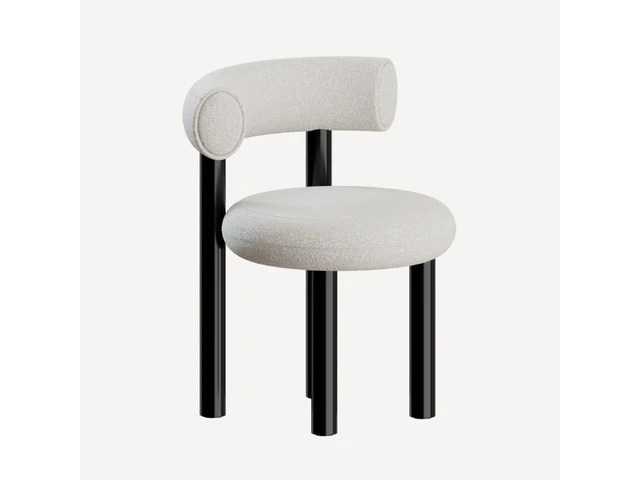 Set van 2 poltronas-stoelen - zwart frame - witte krulwol (80 cm x 65 cm x 68 cm) - afbeelding 2 van  3