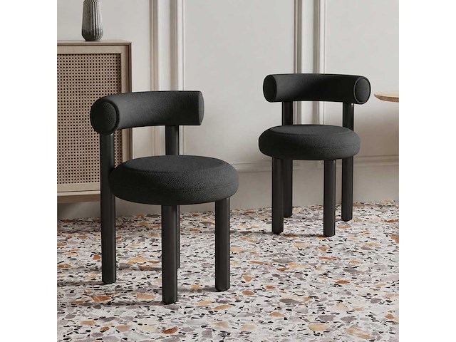 Set van 2 poltronas-stoelen - zwart frame - zwarte krulwol - afbeelding 2 van  2