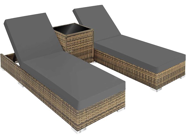 Set van 2 polyrattan en aluminium ligstoelen met beschermhoes en 2 hoezen - afbeelding 2 van  9