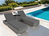 Set van 2 rotan en aluminium ligstoelen met tafel en beschermhoes - grijs - afbeelding 1 van  8