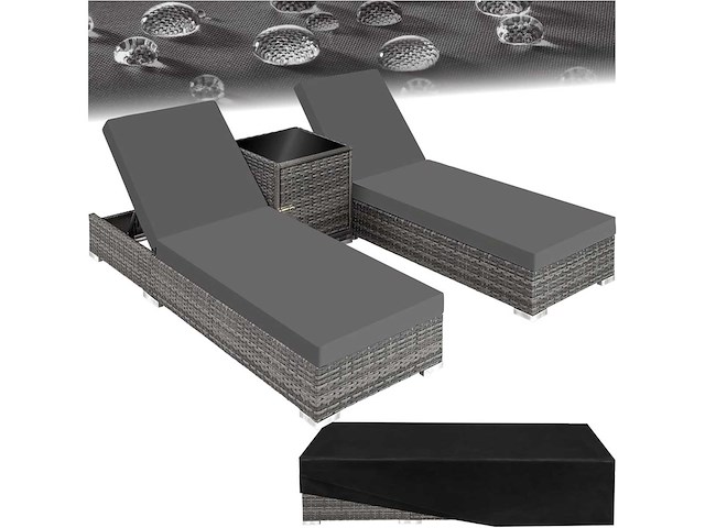 Set van 2 rotan en aluminium ligstoelen met tafel en beschermhoes - grijs - afbeelding 2 van  8