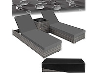 Set van 2 rotan en aluminium ligstoelen met tafel en beschermhoes - grijs - afbeelding 2 van  8