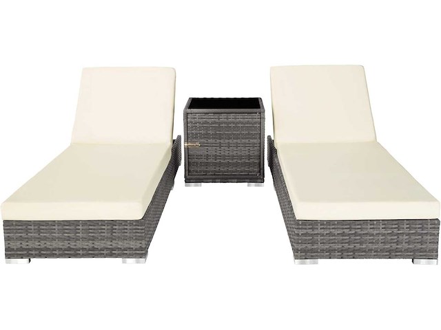 Set van 2 rotan en aluminium ligstoelen met tafel en beschermhoes - grijs - afbeelding 7 van  8