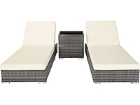 Set van 2 rotan en aluminium ligstoelen met tafel en beschermhoes - grijs - afbeelding 7 van  8