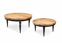 Set van 2 salontafels, negen massief hout en metaal - afbeelding 1 van  1